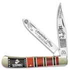 Kissing Crane 2019 USMC Ooh Rah Trapper Pocket Knife - Stainless Steel Blades, Bone And Pakkawood Handle Scales, Nickel Silver Bolsters, Brass Liner