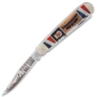 It has two razor-sharp stainless steel blades with baseball themed etchings, and they are protected by brass liners