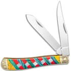 Ridge Runner Moroccan Mosaic Trapper Pocket Knife - 3Cr13 Stainless Steel Blades, Multi-Stone Handle, Nickel Silver Bolsters, Brass Liners