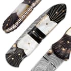 Timber Wolf Damascus Mother of Pearl & Buffalo Horn Folding Pocket Knife