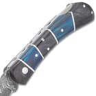 Timber Wolf Rainshadow Handmade Pocket Knife / Folder - Hand Forged Damascus Steel, File Worked Scalloping - Royal Blue and Smoky Black / Gray Pakkawood - Collectible, Everyday Carry, Gift - 4" Closed