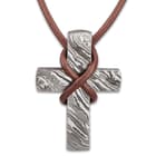 Primitive Cross Pendant - Solid Damascus Construction, Leather Thong - Dimensions 2”x 1 1/4”