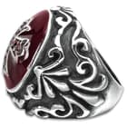Crusader Red Jeweled Cross Ring - Stainless Steel Construction, Faux Jewels, Remarkable Detail - Available In Sizes 9-12