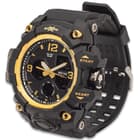 M48 Black And Gold Analog And Digital Tactical Watch - Water-Resistant Watch, Comfortable PU Resin Band, Hard PC And Stainless Steel Case, Clear Resin Glass