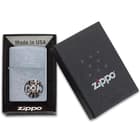 Zippo chrome button logo lighter in the case