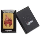 Zippo brass rusty looking flame lighter in the case