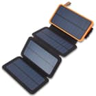 10,000 MAH Folding Solar Charger And Power Bank - USB Ports, LED Lights, Four Panels, Indicator Lights - Dimensions 3 1/4”x 6”