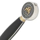 The high-quality, 47 1/5”” overall sword has a stainless steel blade with a 9” width and black and gold finished handle