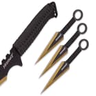 Golden Hornet® Sword and Stinger Kunai / Throwing Knife Set - Functional, Battle Ready - 3 Throwing Knives - Stainless Steel, Two-Tone Yellow / Black - Ninja Fantasy Style - Paracord - Shoulder Sheath