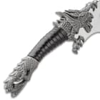 Dragon And Castle Fantasy Knife With Display Stand - Stainless Steel Blade, Painted Dragon Scene, Crafted Metal Handle - Length 12 1/2”