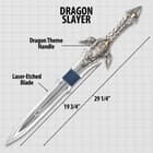 Dragon Slayer Sword - Stainless Steel Blade, Laser-Etched Design, Intricately Crafted Metal Alloy Handle, Faux Jewels - Length 29 1/4”