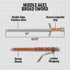 Middle Ages Medieval Broad Sword And Matching Faux Brown Wood Scabbard With Faux Leather Wrapping - 17" stainless steel blade