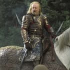 The Lord of the Rings character King Theoden of Rohan is shown with the Herugrim sword secured to his side. 