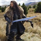 The Hobbit character Thorin Oakenshield is shown holding the Orcrist, also known as the Goblin-cleaver. 