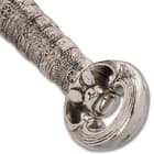 The 11” overall fine, replica miniature has an intricately designed metal alloy hilt with a silver, nickel-plated finish