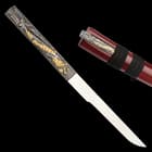 Included with the katana is a highly decorative knife with a sharp, 4 1/2” stainless steel blade and a metal alloy handle