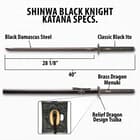 Shinwa Black Knight Handmade Katana / Samurai Sword - Hand Forged Black Damascus Steel - Razor Sharp, Full Tang - Fully Functional, Battle Ready, Ninja Sleek - Faux Ray Skin, Cord Wrap, Dragon Tsuba 