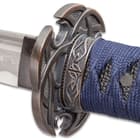 Shinwa Blue Knight Handmade Katana / Samurai Sword - Hand Forged Damascus Steel, More Than 1,000 Layers - Distinctive Custom Cast Tsuba - Faux Ray Skin - Functional, Battle Ready, Full Tang