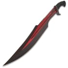 The Honshu Red Spartan Sword has a two-tone red and black stainless steel blade