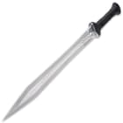 The sword has a keenly sharp, 18 1/4” premium VG-10 steel blade with a fuller and weight-reducing thru-holes