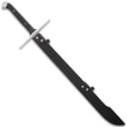 The sword has an overall length of 42 1/8” and can be carried in its premium leather sheath