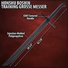 The 42 1/8” overall, black practice sword has a 30 3/4” blade