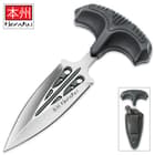 Honshu Large Covert Defense Push Dagger And Sheath - 7Cr13 Stainless Steel Blade, Molded TPR Handle - Length 5 7/8”