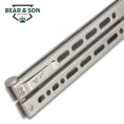 Bear Song VIII Grey Butterfly Knife - 154CM Steel Blade, Stainless Steel Handle, Cerakote Finish, American Made - Length 9 1/2”