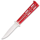 Red Satin Skeleton Butterfly Knife - Stainless Steel Blade, Die Cast Metal Handles, Locking Mechanism, USA Made