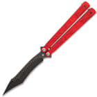 Red Dragon Butterfly Knife - Stainless Steel Blade, Molded Steel Handle, Latch Lock, Double Flippers - Length 9 1/4”