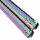 Rainbow Luminescence Balisong Knife - Butterfly, Stainless Steel Blade, Solid Stainless Handle, Latch Lock, Flipper - Length 9 1/4”