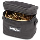 M48 Soft-Side Black Ammo Bang Box - 600D Polyester Construction, Zipper Closure, ABS Loop On Each Side - Dimensions 5 1/4”x 4 1/4”