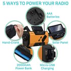 Use the emergency weather radio’s three power sources when you need a boost of power or need to recharge the radio