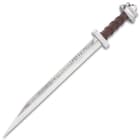 Runic Long Viking Seax Sword And Scabbard - Etched Blade, Leather-Wrapped Handle - Length 29 1/4” 
