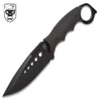 The SOA Night Ranger Fixed Blade Knife 4” 3Cr13 stainless steel blade with a black-coated finish and weight-reducing thru-holes