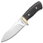 The knife has a 4 5/8” 5Cr13 stainless steel upswept blade with mirror-polished finish and thumb jimping.