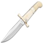 Timber Rattler Camel Bone Bowie Knife - Two-Knife Set with Leather Twin Sheath