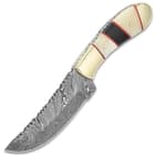 Timber Wolf Legion Knife And Sheath - Damascus Steel Blade, Fileworked Spine, Bone Handle Scales, Stainless Steel Pommel - Length 9”
