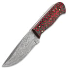 Timber Wolf Ripple Creek Hunting Knife With Sheath - Damascus Steel Blade, Wooden Handle Scales, Brass Pins - Length 8 1/4”
