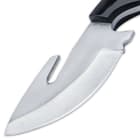 It has a 3 3/4” full-tang, stainless steel, blade that features a gut-hook and is sharp and ready for any cutting task