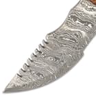 Timber Wolf Mountain Tracker Knife With Sheath - Damascus Steel Blade, Sawback, Wooden Handle Scales, Lanyard Hole - Length 10”