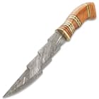Timber Wolf Lightning Striker Knife With Sheath - Damascus Steel Blade, Genuine Horn And Olive Wood Handle, Brass Accents - Length 13 1/2”