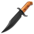 Timber Wolf ClaimStaker Bowie Knife And Sheath - 3Cr13 Stainless Steel Black Blade, Full-Tang, Wooden Handle - Length 12 1/2”