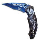 Dark Side Blue Skull Phantasm Pocket Knife - 3Cr13 Steel Blade, Aluminum Handle, Pocket Clip - 4 3/4” Closed