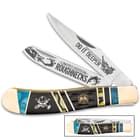 Ridge Runner Roughneck Oil Rig Edition Trapper Pocket Knife - Stainless Steel Blades, Bone Handle Scales, Stainless Bolsters