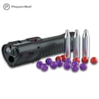Included in the kit are three CO2 cartridges, two CR123 batteries, five live SD PepperBall projectiles and 10 inert projectiles