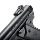 The airgun has a single-stage trigger, a thumb safety, a fully adjustable rear sight and a fixed front fiber optic sight