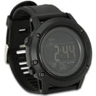The watch is water-resistant up to 50m and the shock-resistant case is of tough TPU with a machine-sealed resin window