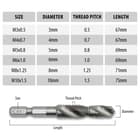 The specifications of the tap drill bit