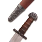 The Ashdown Viking Sword And Scabbard - High Carbon Steel Blade, Extra-Wide Fuller, Steel Crossguard, Leather-Wrapped Handle